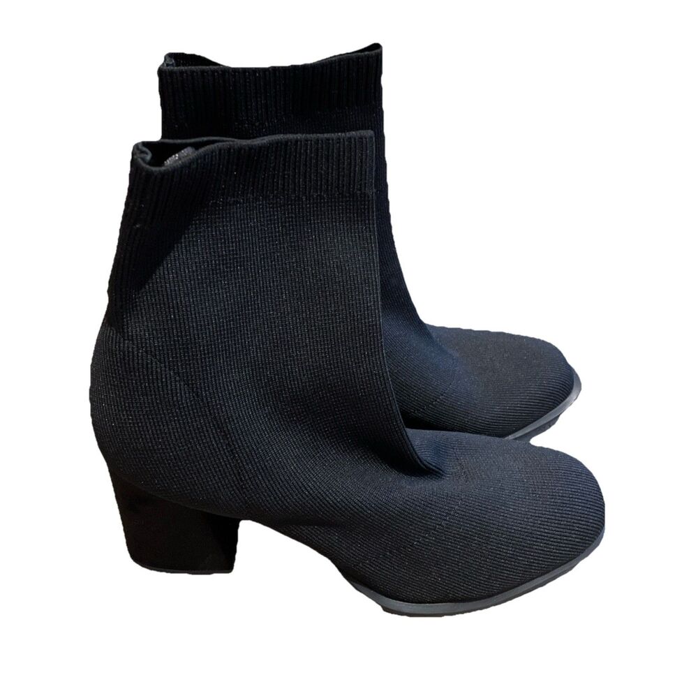Mia Melody Sock Boots Womens 8.5M Black Knit Ankle Booties Block Heel Pull-On
